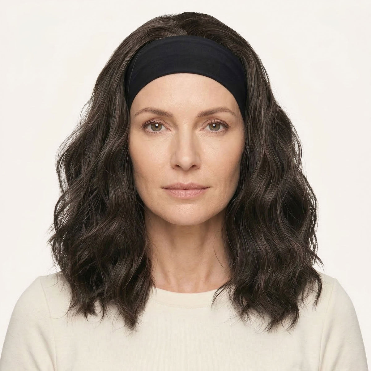 Perruque Avec Bandeau Brune Mi-Longue Ondulée - Sofia