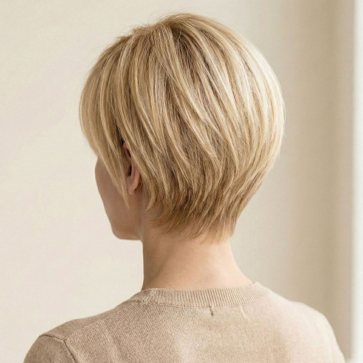 Perruque Naturelle Blonde Carré Court - Tiffany - dos