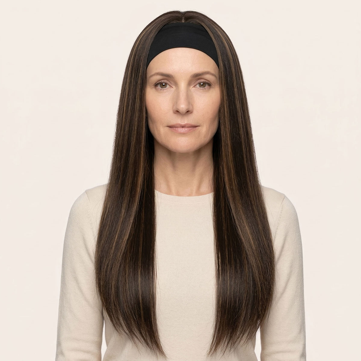 Perruque Synthétique Avec Bandeau Brune Longue Lisse Méchée - Victoria