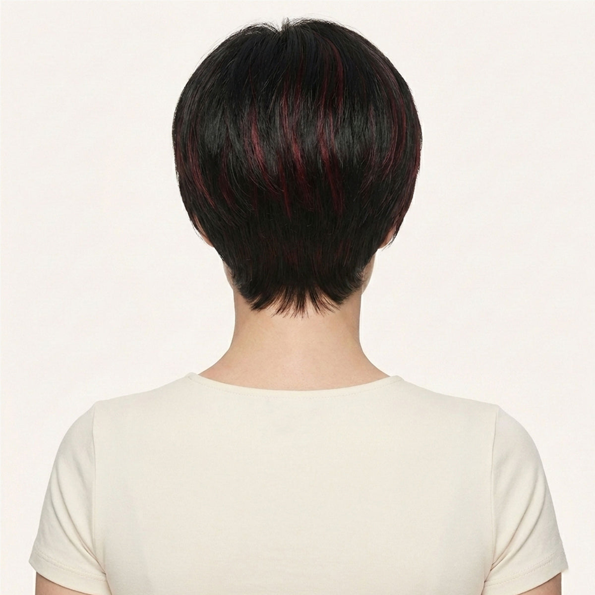 Perruque Synthétique Brune Méché Rouge Courte - Amélie - dos