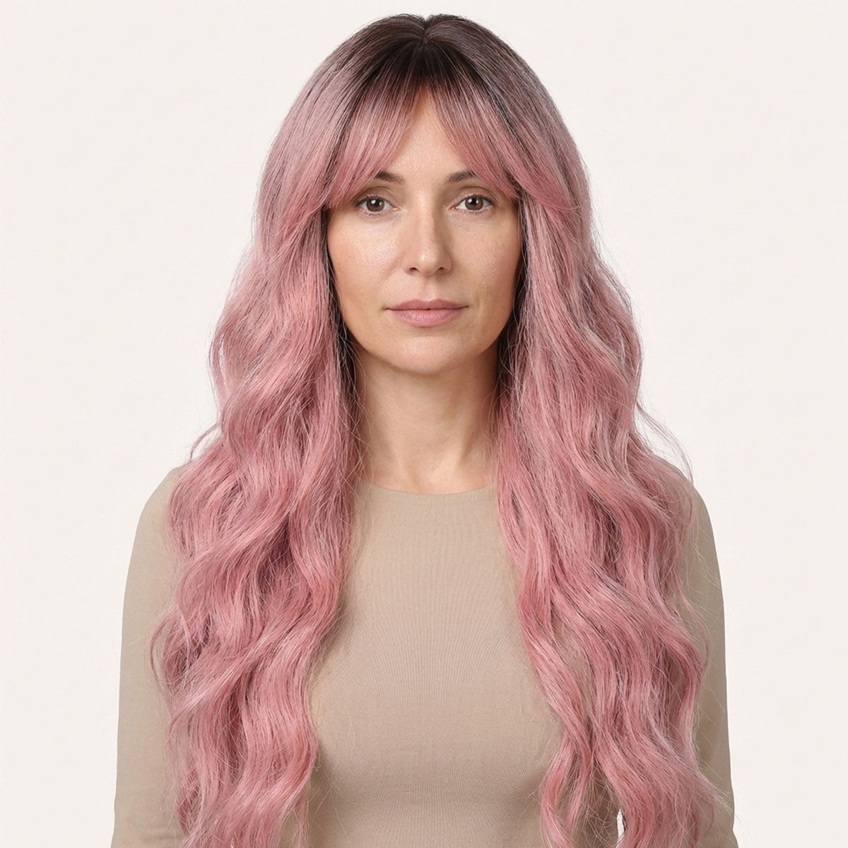 Perruque Synthétique Rose Bouclée Longue - Éliane