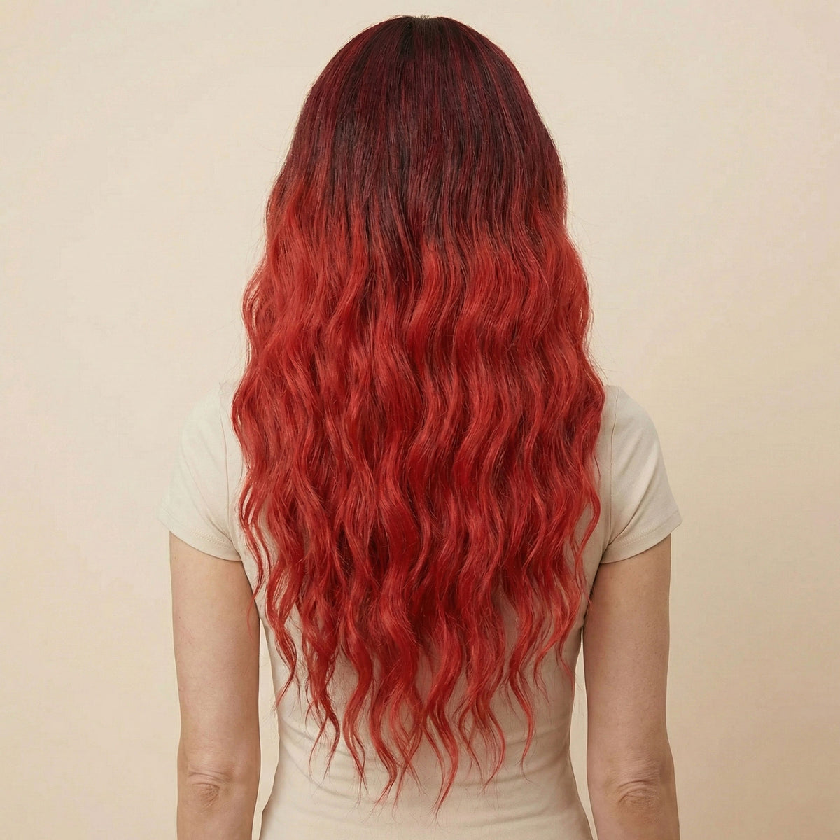 Perruque Synthétique Rouge Longue - Philomela - dos