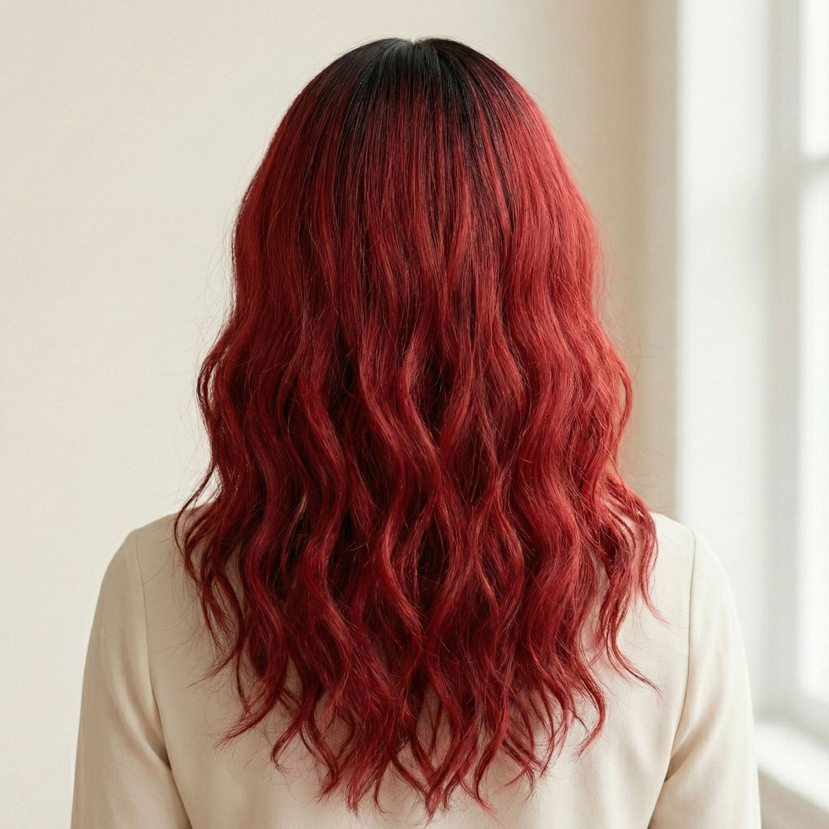 Perruque Synthétique Rouge Mi-Longue - Lina - dos