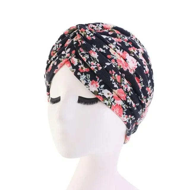 Turban Coton Noir & Rose