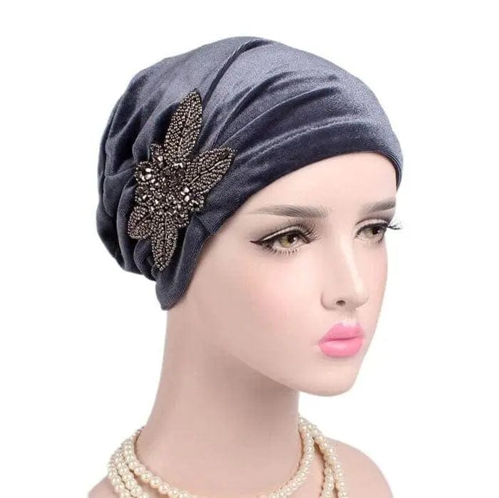 Turban Gris Et Perles