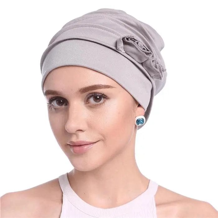 Turban à Fleur Couleur Gris