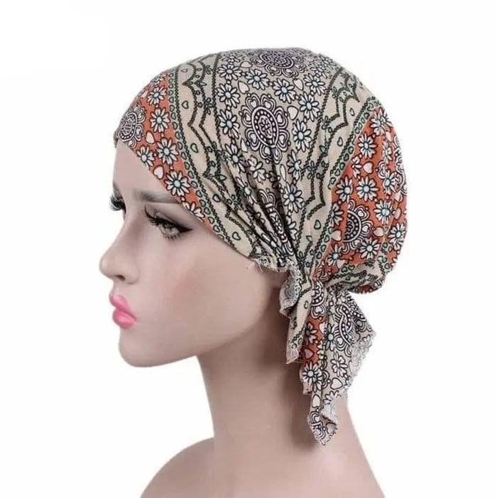 Foulard Turban Orange Et Beige