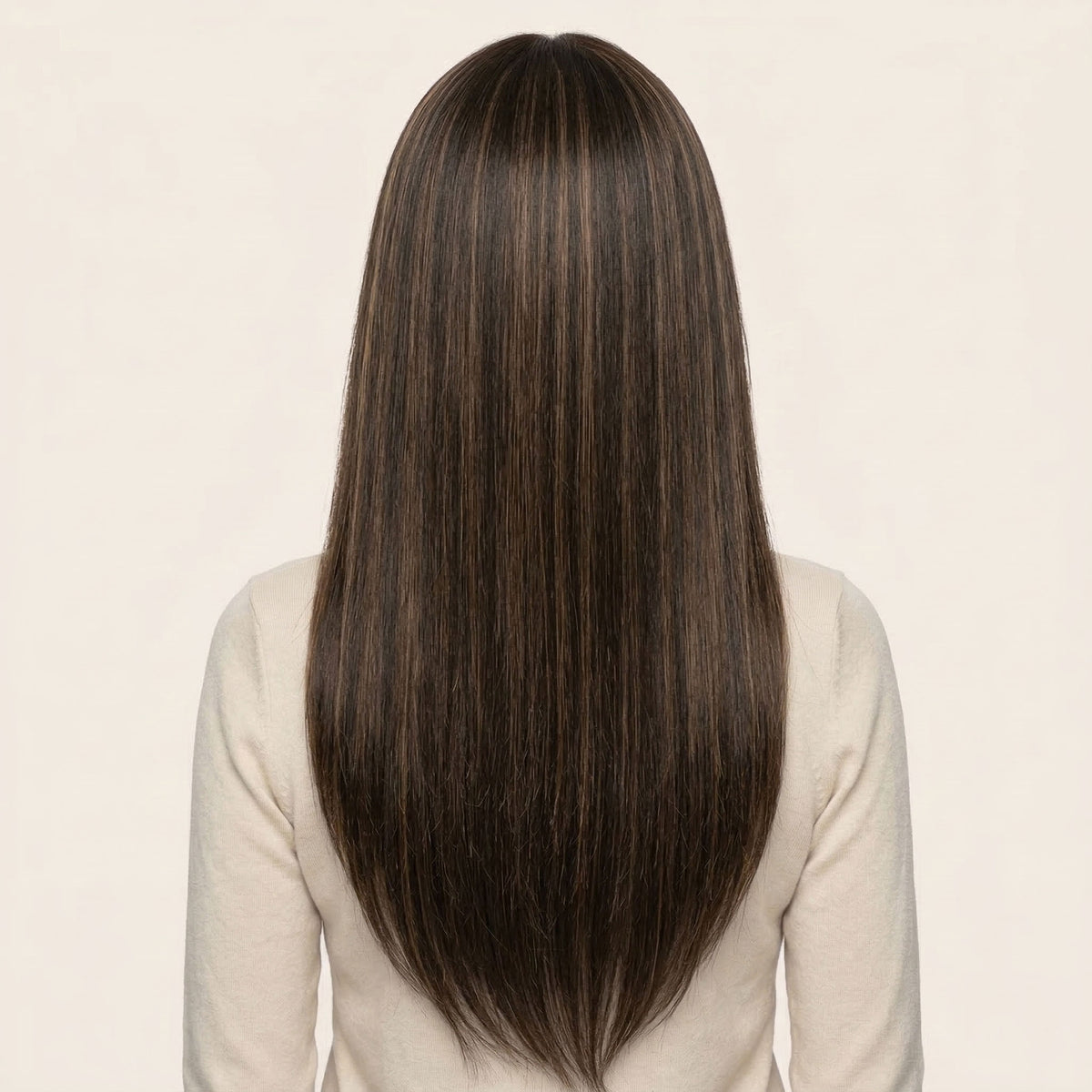 Perruque Synthétique Avec Bandeau Brune Longue Lisse Méchée - Victoria - dos