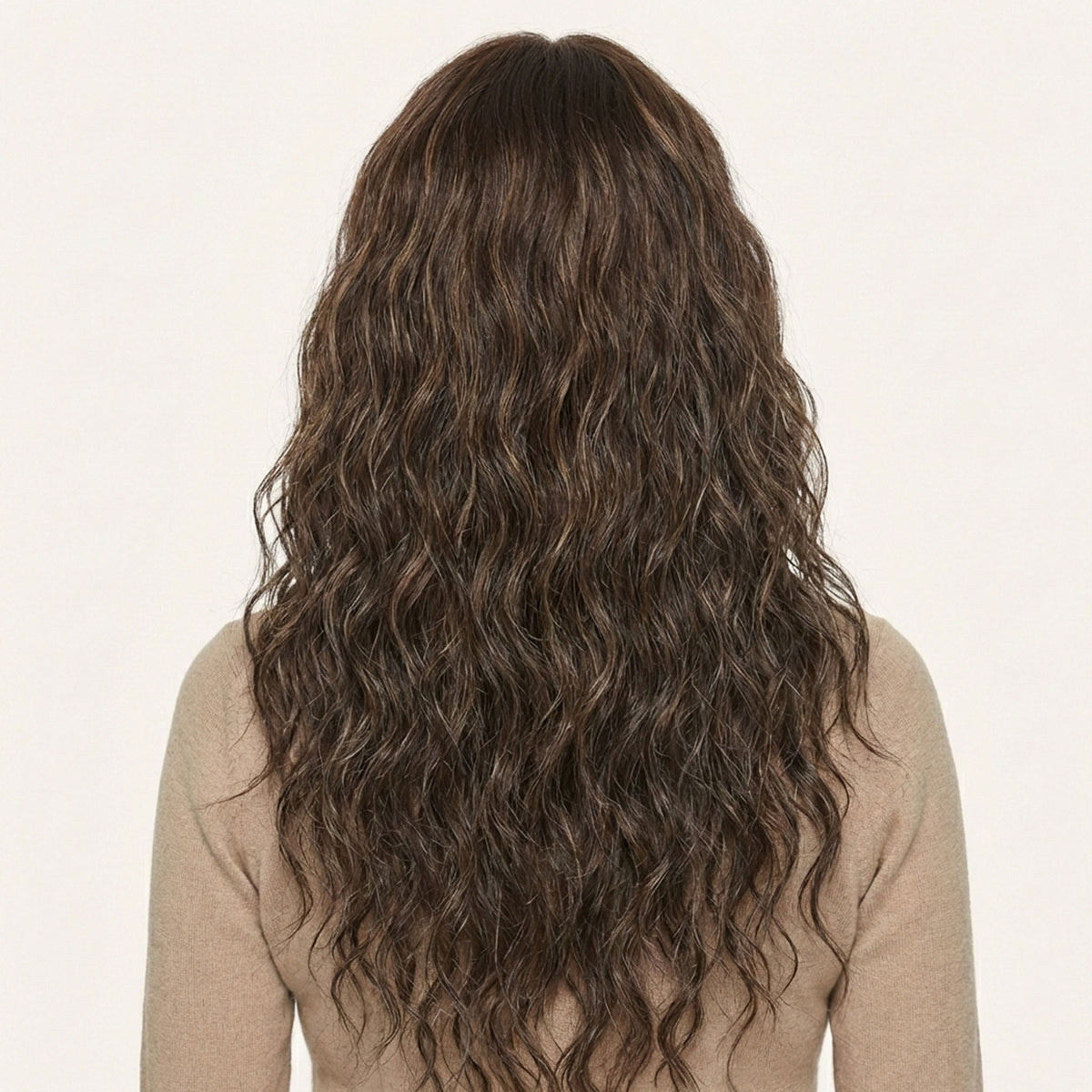 Perruque Synthétique Brune Claire Bouclée Longue - Stéphanie - dos