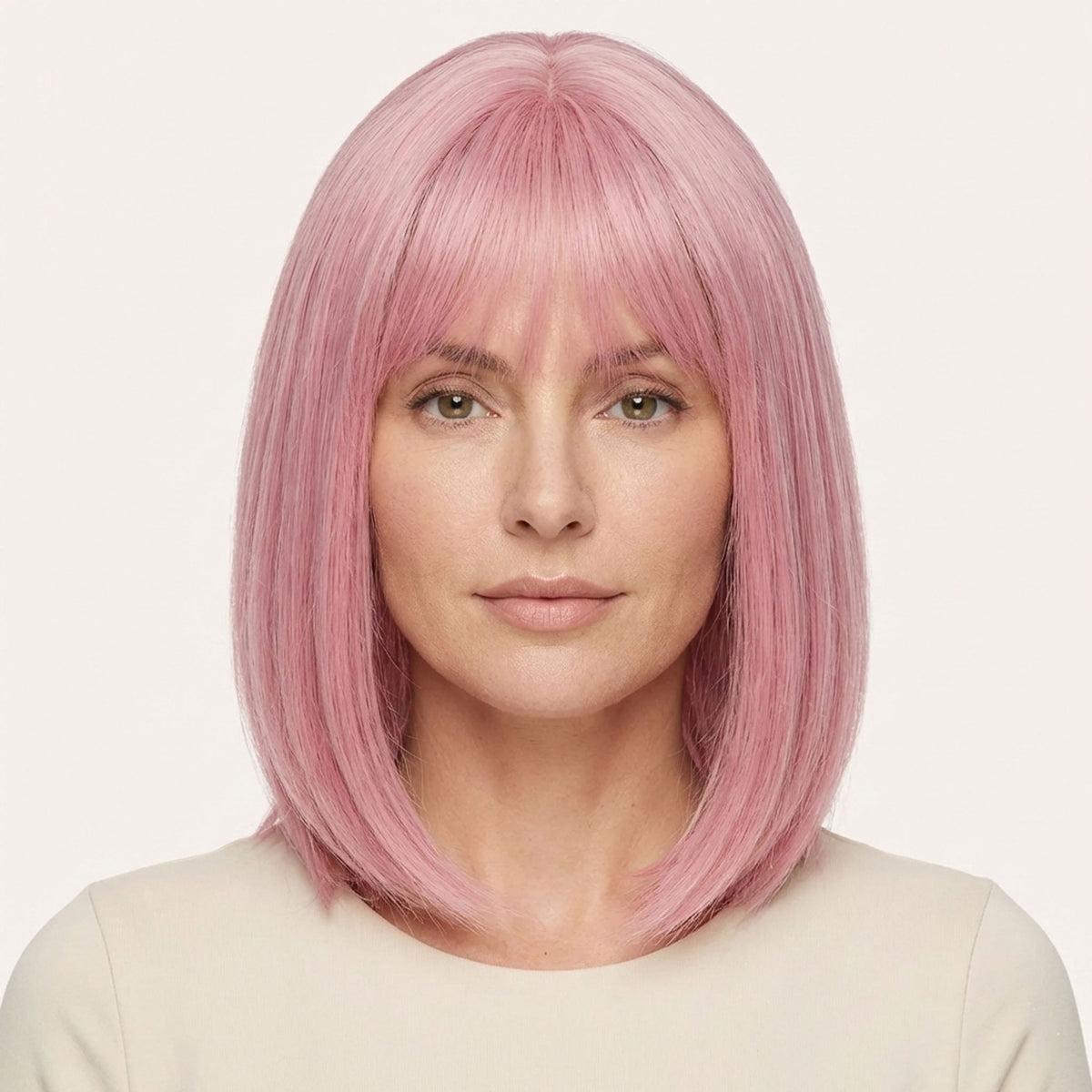 Perruque Synthétique Rose A Frange Courte - Wilhelmine