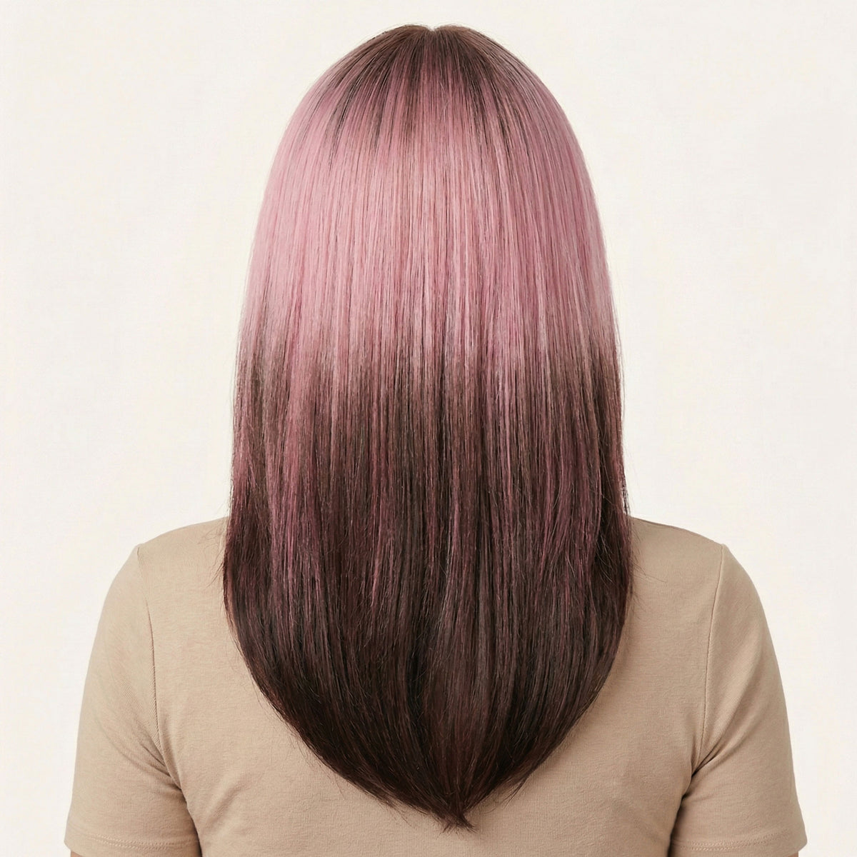 Perruque Synthétique Rose Mi-Longue - Kalliope - dos