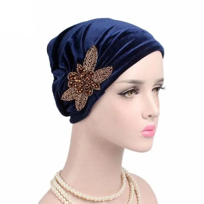 Turban Bleu Et Perles