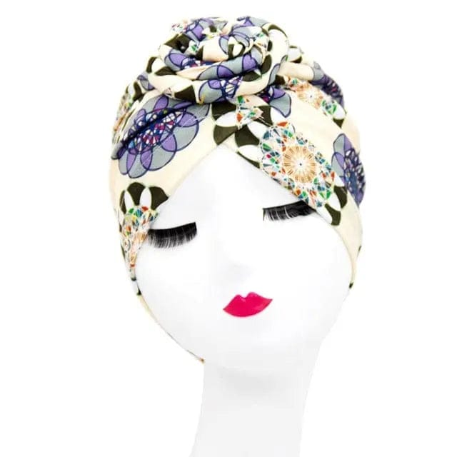 Turban Coton Beige & Bleu