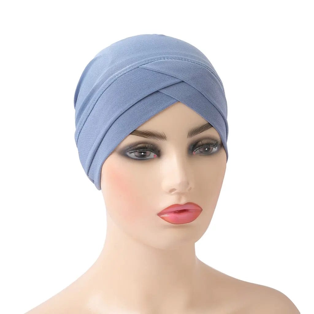 Turban Croisé En Lin Bleu Ciel
