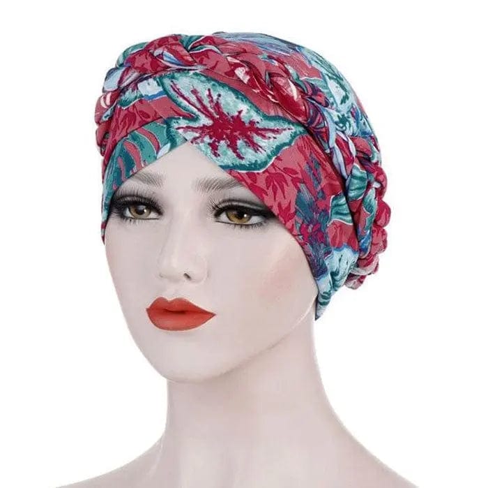 Turban Fleuri Rose Et Bleu